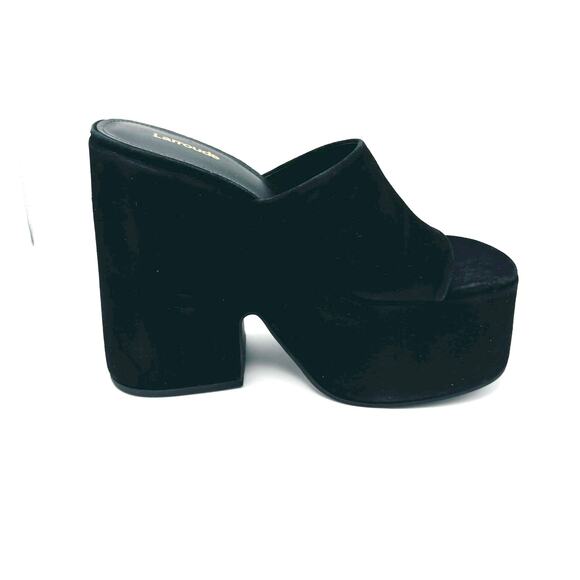 Larroudé black retro Wanda Suede Platform Mules size 8 Y2k chunky heel - Picture 1 of 13